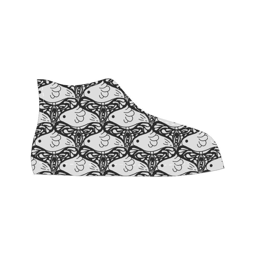 Bird Butterfly Tessellation in Black and White Women's Classic High Top Canvas Shoes (Model 017)
