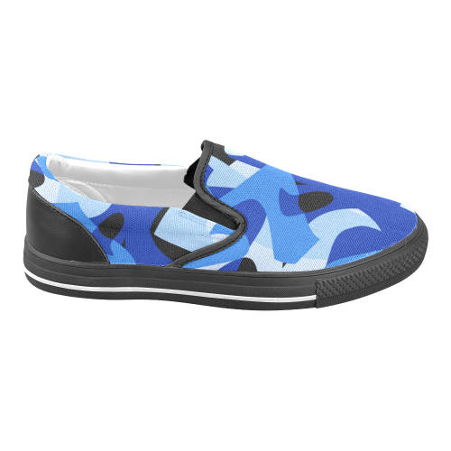 A201 Abstract Shades of Blue and Black Women's Unusual Slip-on Canvas Shoes (Model 019)