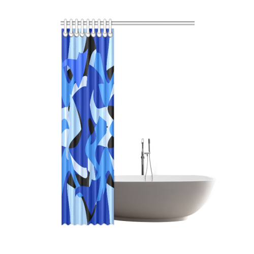 A201 Abstract Shades of Blue and Black Shower Curtain 48"x72"