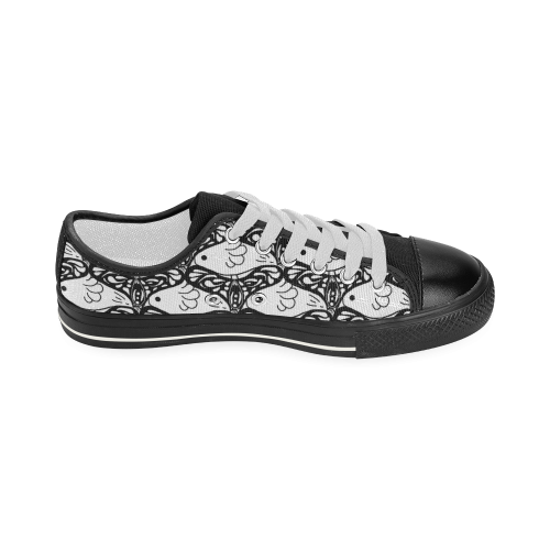 Bird Butterfly Tessellation in Black and White Women's Classic Canvas Shoes (Model 018)