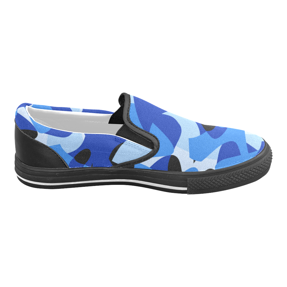 A201 Abstract Shades of Blue and Black Women's Unusual Slip-on Canvas Shoes (Model 019)