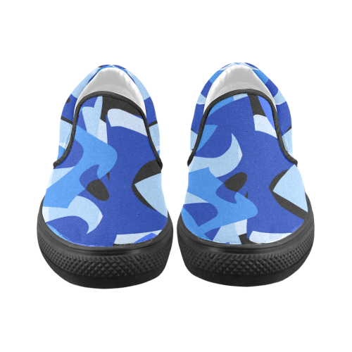 A201 Abstract Shades of Blue and Black Women's Unusual Slip-on Canvas Shoes (Model 019)