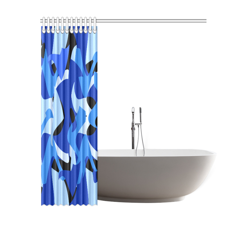 A201 Abstract Shades of Blue and Black Shower Curtain 60"x72"