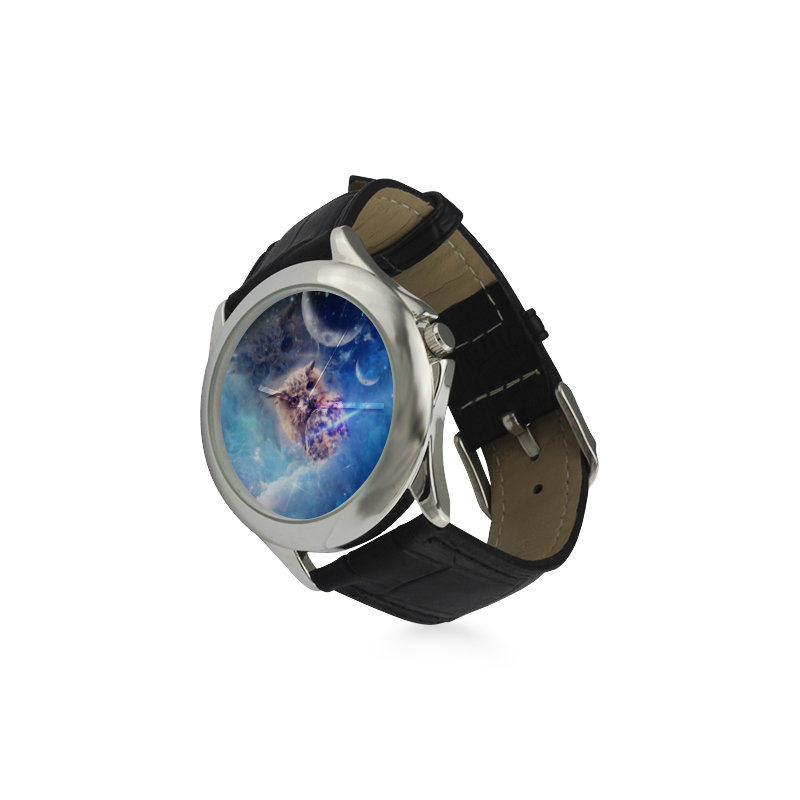 Owl in the universe Women's Classic Leather Strap Watch(Model 203)
