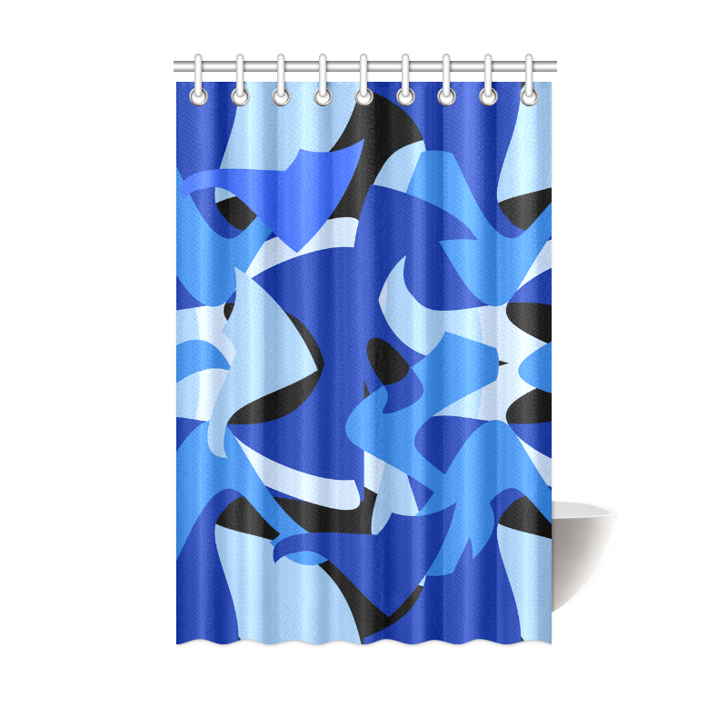 A201 Abstract Shades of Blue and Black Shower Curtain 48"x72"