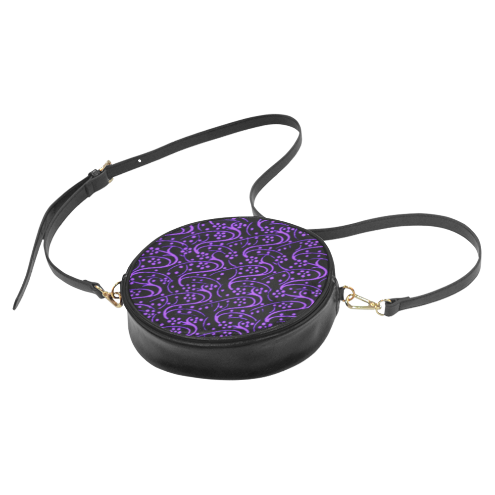 Vintage Swirl Floral Purple Black Round Sling Bag (Model 1647)