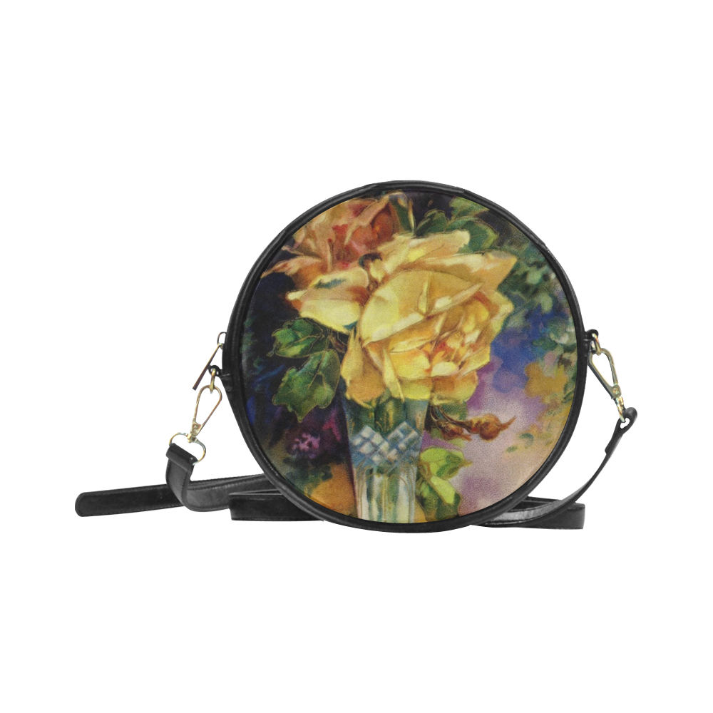 Vintage Vase and Yellow Roses Round Sling Bag (Model 1647)