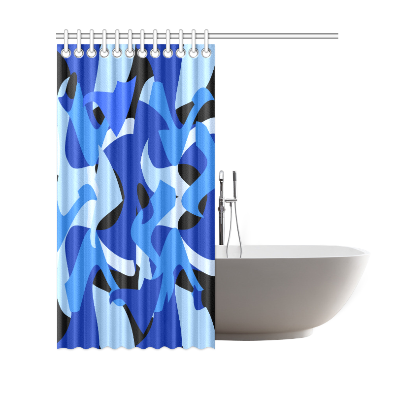 A201 Abstract Shades of Blue and Black Shower Curtain 69"x72"