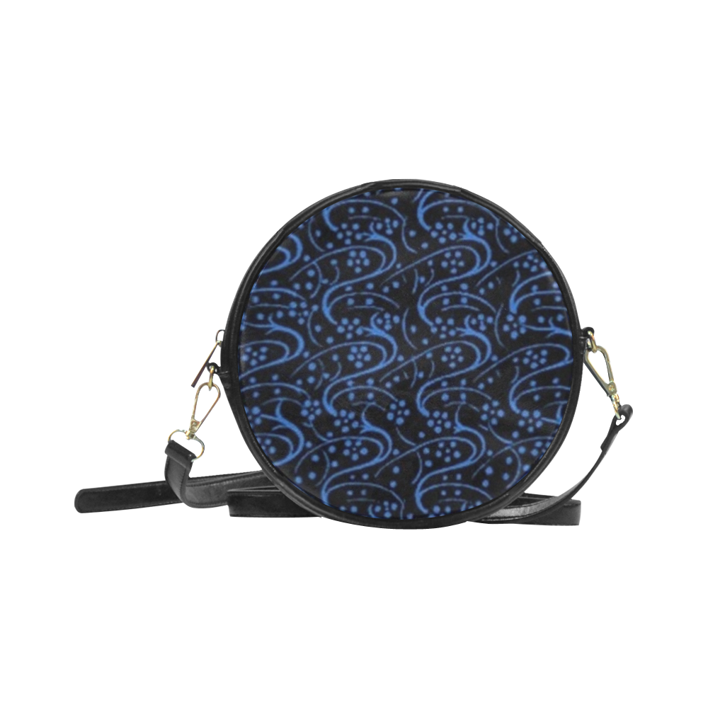 Vintage Swirl Floral Blue Black Round Sling Bag (Model 1647)