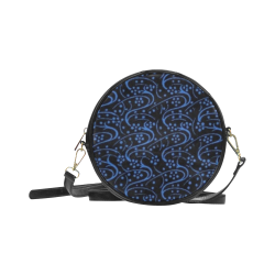 Vintage Swirl Floral Blue Black Round Sling Bag (Model 1647)