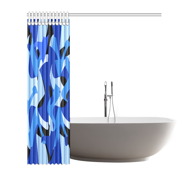 A201 Abstract Shades of Blue and Black Shower Curtain 66"x72"