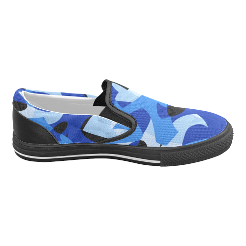 A201 Abstract Shades of Blue and Black Men's Unusual Slip-on Canvas Shoes (Model 019)