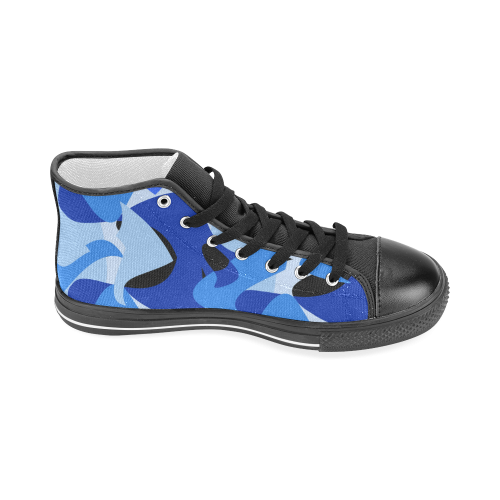 A201 Abstract Shades of Blue and Black Men’s Classic High Top Canvas Shoes (Model 017)