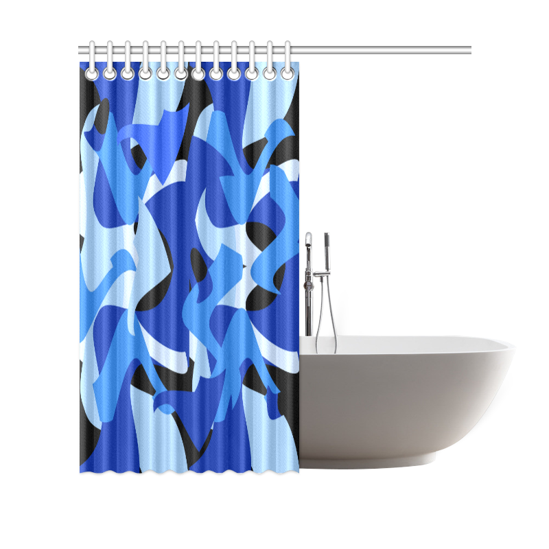 A201 Abstract Shades of Blue and Black Shower Curtain 69"x70"