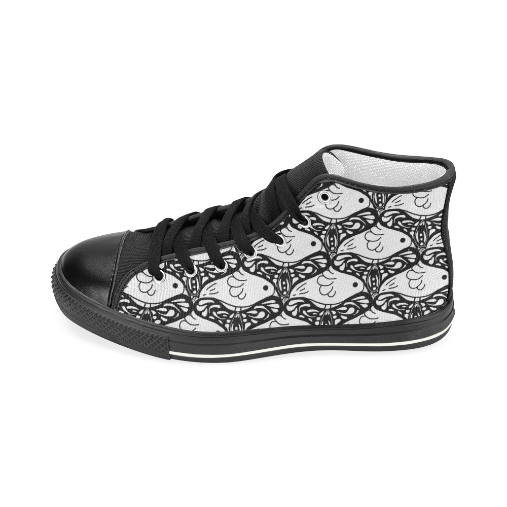 Bird Butterfly Tessellation in Black and White Women's Classic High Top Canvas Shoes (Model 017)