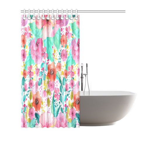 Colorful Watercolors Floral Collage Pattern Shower Curtain 72"x72"