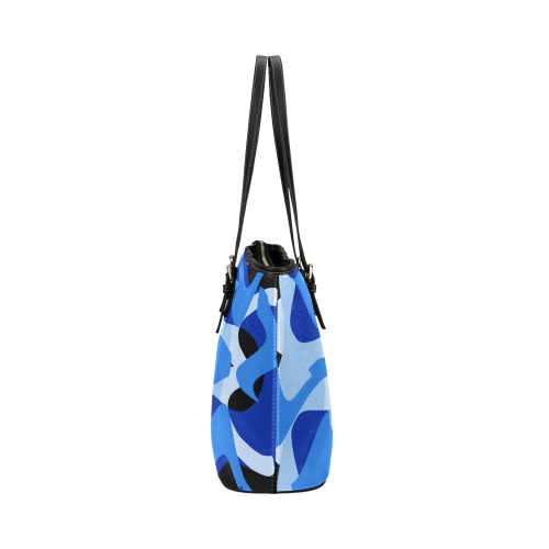 A201 Abstract Shades of Blue and Black Leather Tote Bag/Small (Model 1651)