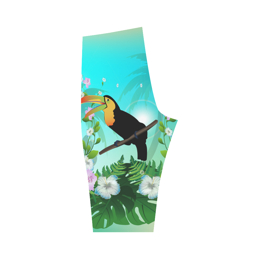 Cute toucan with flowers Hestia Cropped Leggings (Model L03)