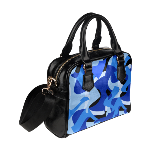 A201 Abstract Shades of Blue and Black Shoulder Handbag (Model 1634)