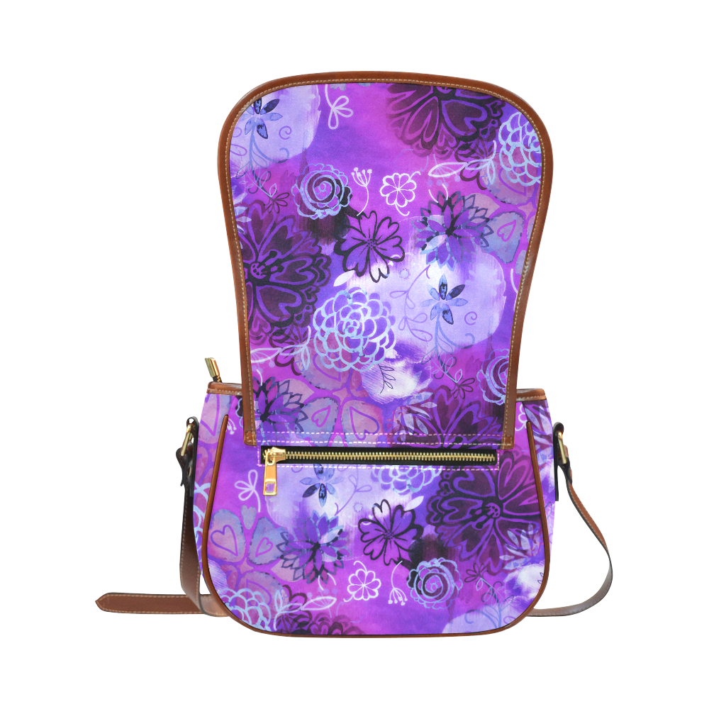 Urban Purple Flowers Saddle Bag/Large (Model 1649)