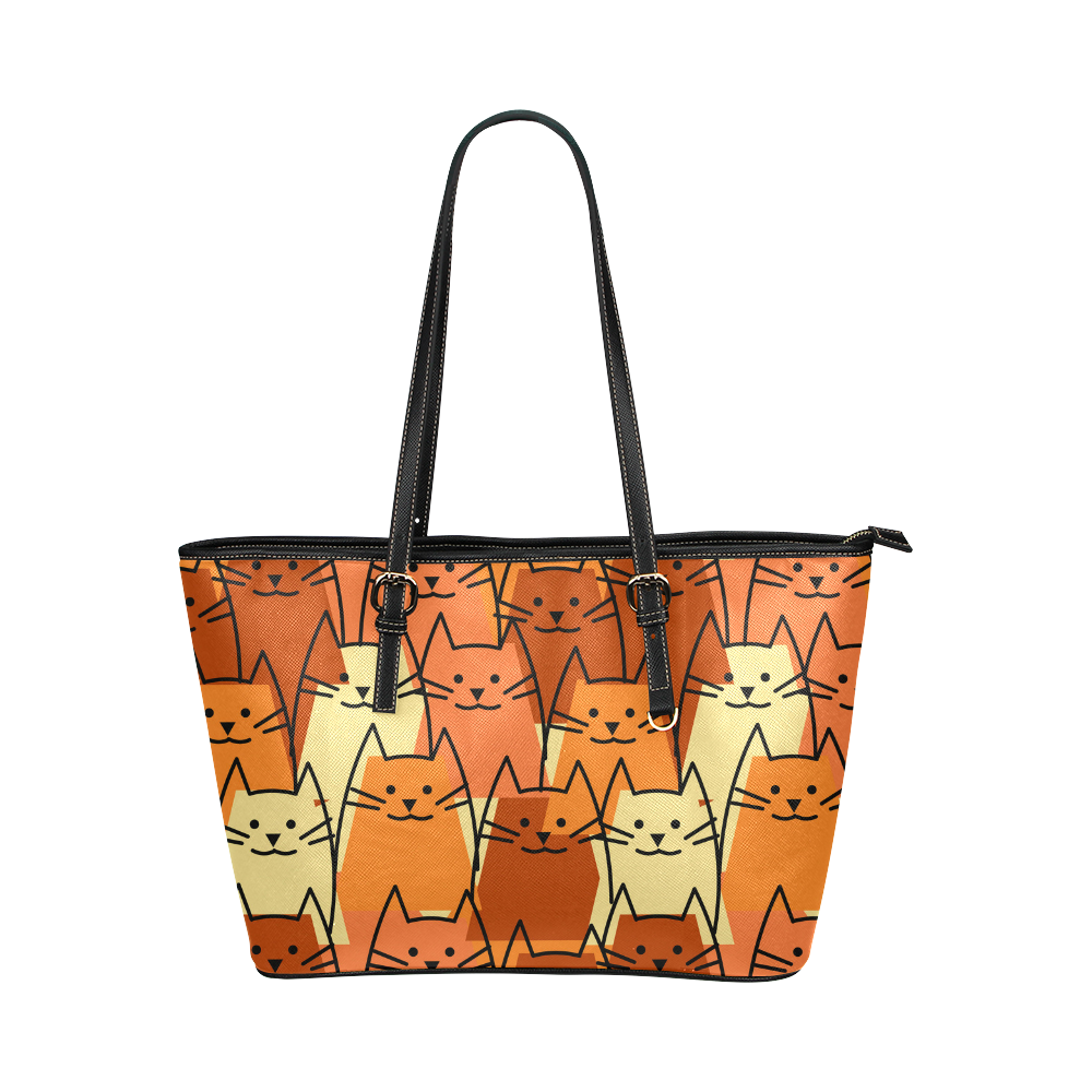 Cute Cats Leather Tote Bag/Small (Model 1651)