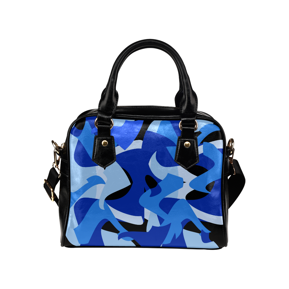 A201 Abstract Shades of Blue and Black Shoulder Handbag (Model 1634)