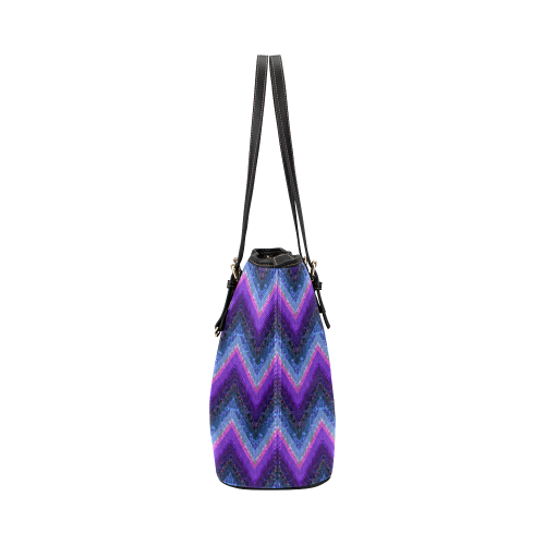 Purple Marble Chevrons Leather Tote Bag/Small (Model 1651)