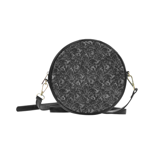 Vintage Floral Charcoal Black Round Sling Bag (Model 1647)
