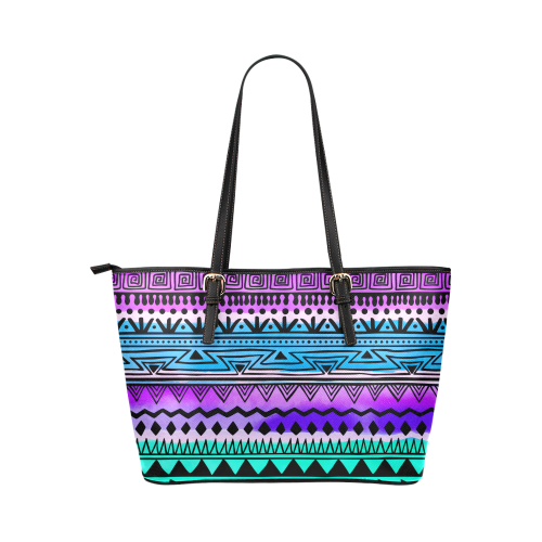 Trippy Print Pattern Leather Tote Bag