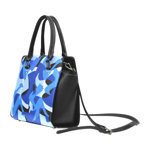 A201 Abstract Shades of Blue and Black Classic Shoulder Handbag (Model 1653)