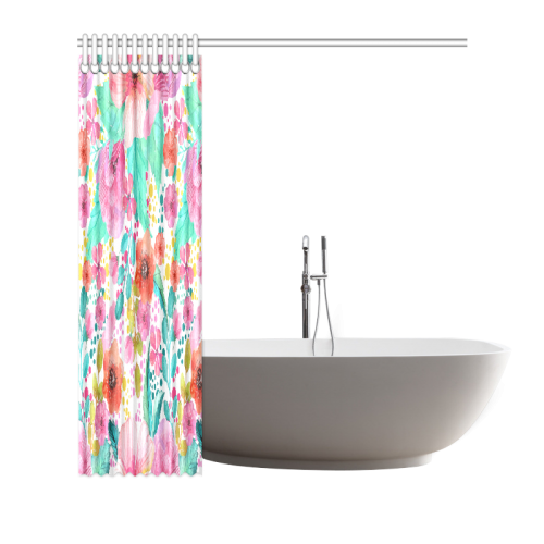 Colorful Watercolors Floral Collage Pattern Shower Curtain 72"x72"