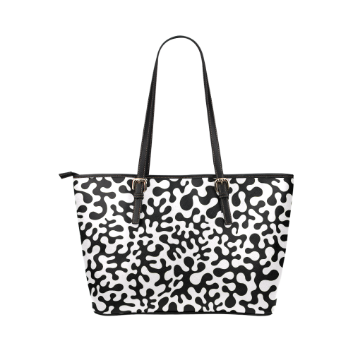 Black and White Blots Leather Tote Bag/Small (Model 1651)