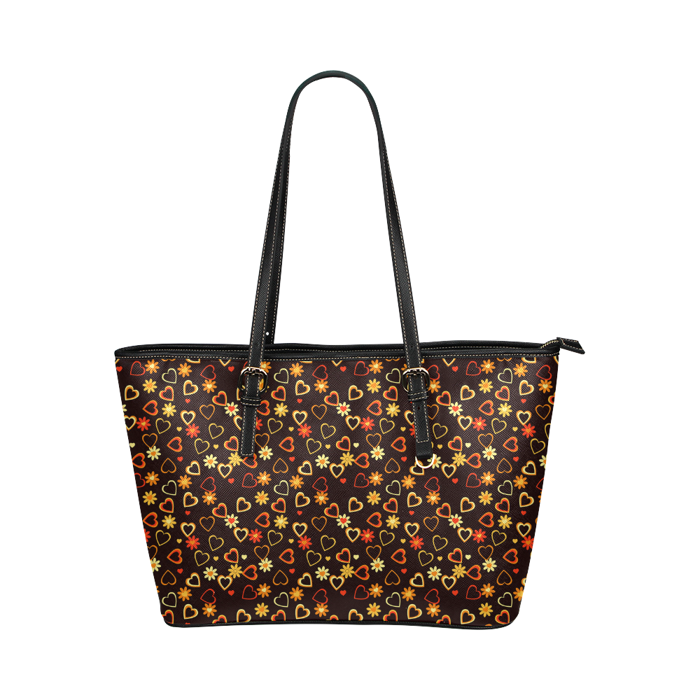 Hearts And Flowers Leather Tote Bag/Large (Model 1651)