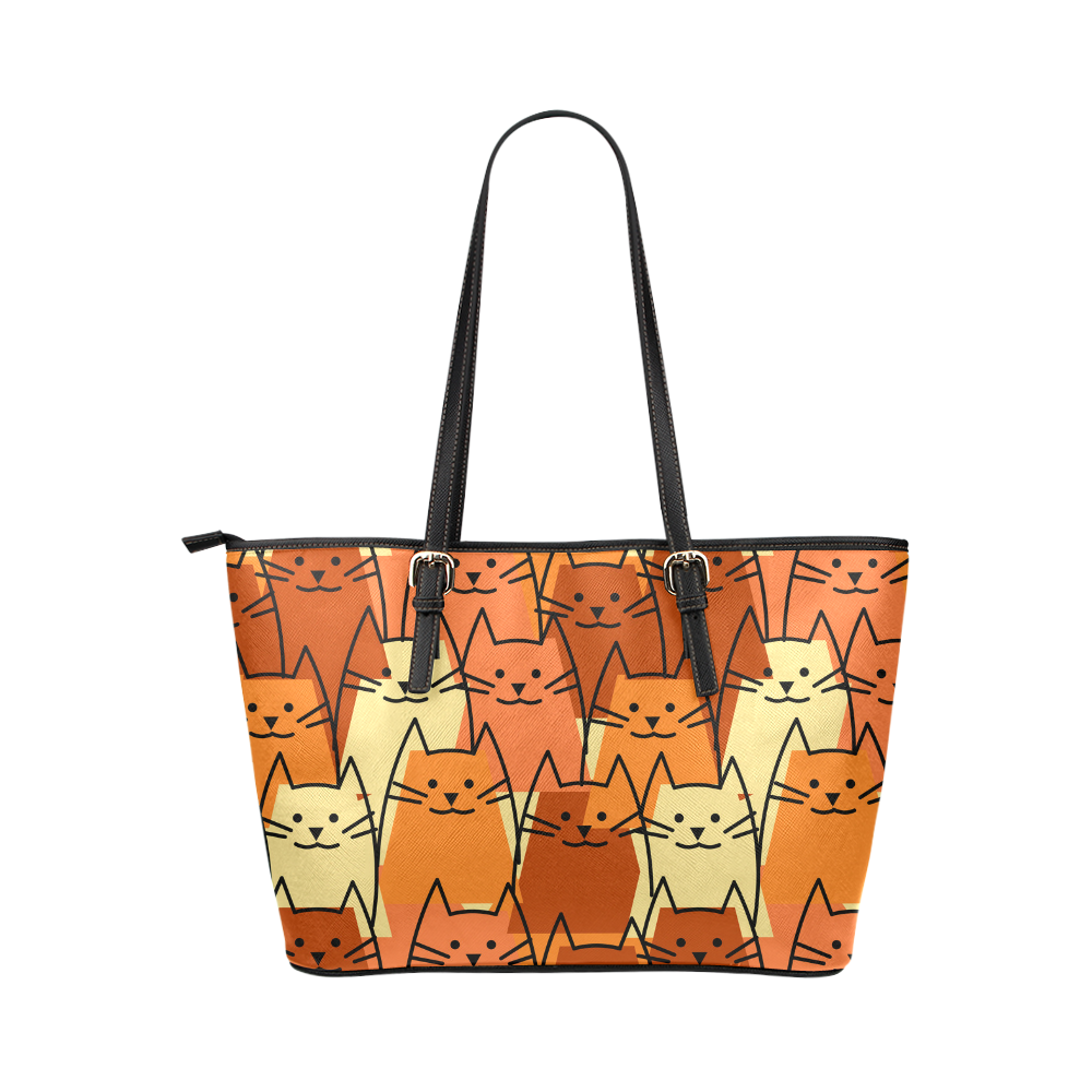 Cute Cats Leather Tote Bag/Small (Model 1651)