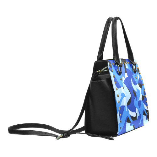 A201 Abstract Shades of Blue and Black Rivet Shoulder Handbag (Model 1645)