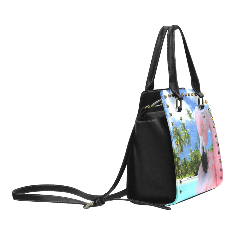 Flamingo and Beach Rivet Shoulder Handbag (Model 1645)