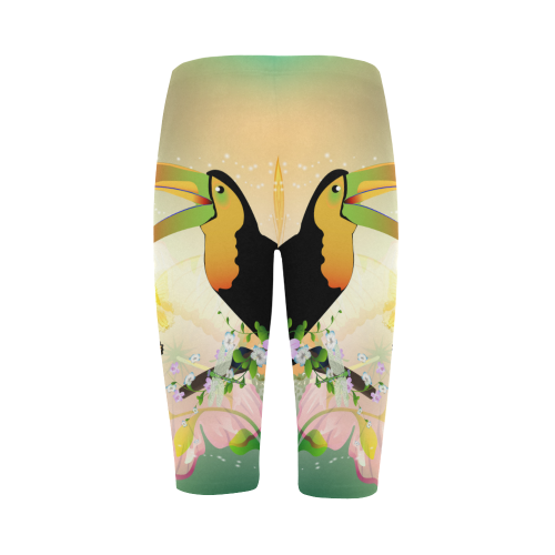Funny toucan with flowers Hestia Cropped Leggings (Model L03)