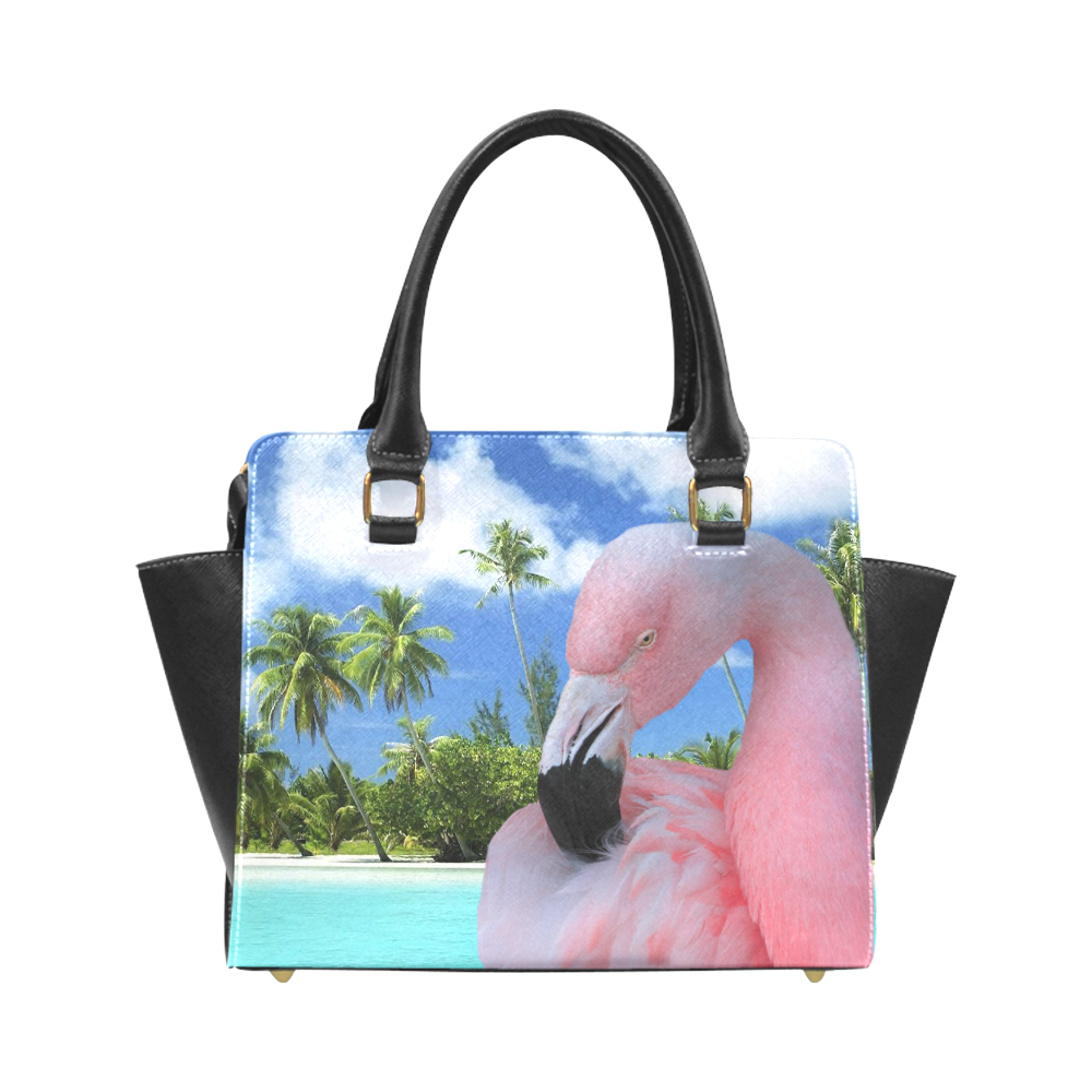 Flamingo and Beach Rivet Shoulder Handbag (Model 1645)