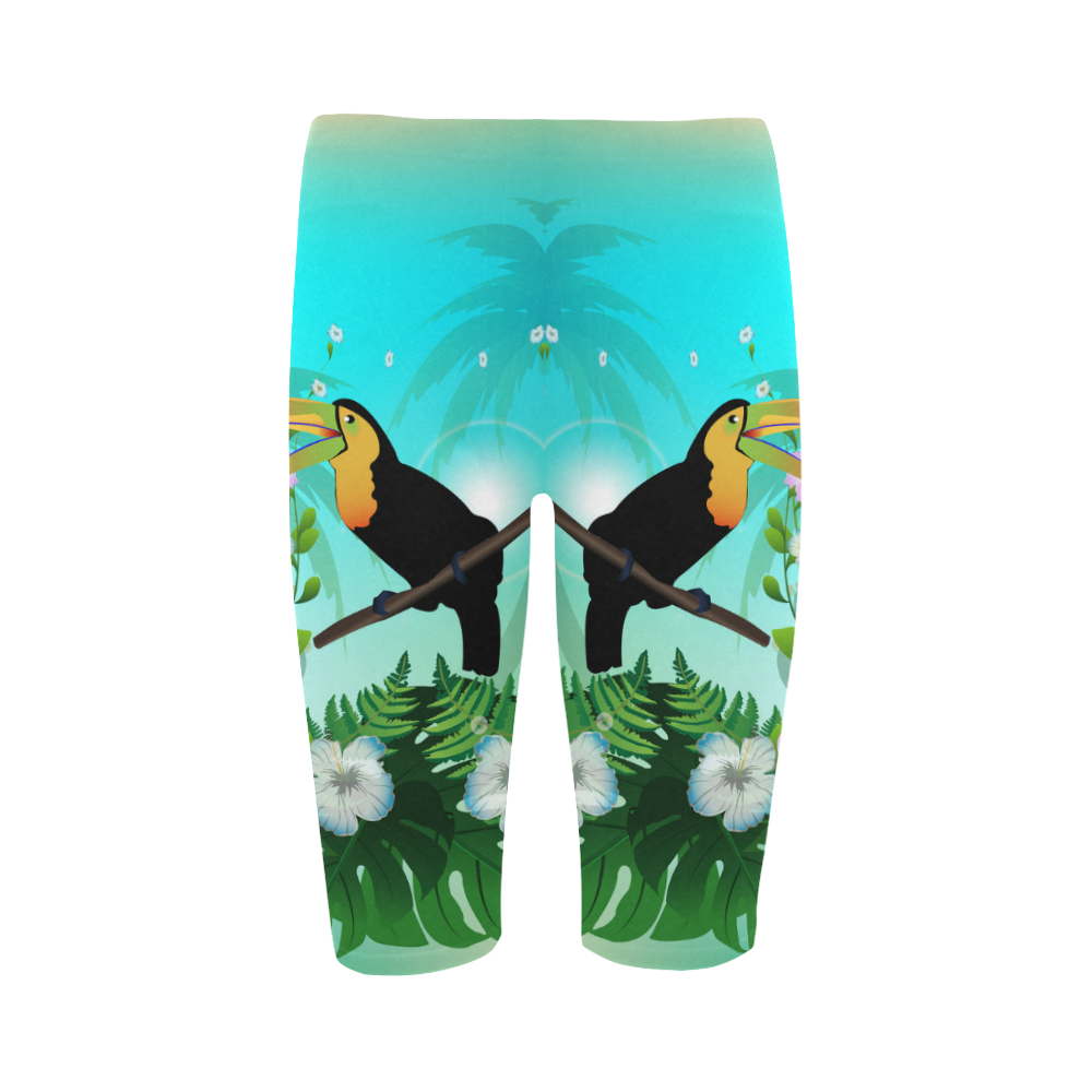 Cute toucan with flowers Hestia Cropped Leggings (Model L03)