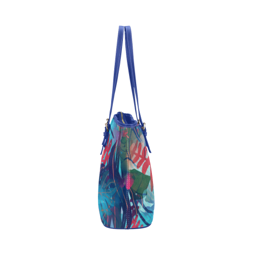 Tropical Blues Leather Tote Bag/Large (Model 1651)