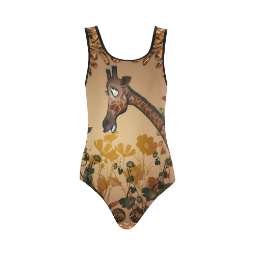 Sweet giraffe with bird Vest One Piece Swimsuit (Model S04)