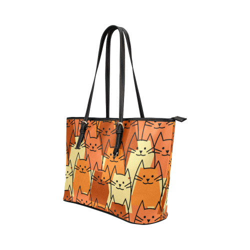 Cute Cats Leather Tote Bag/Large (Model 1651)