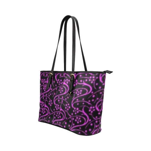 Vintage Floral Purple Amethyst Black Leather Tote Bag/Large (Model 1651)