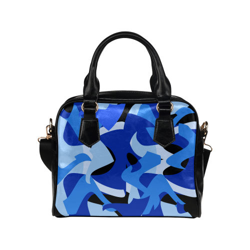 A201 Abstract Shades of Blue and Black Shoulder Handbag (Model 1634)