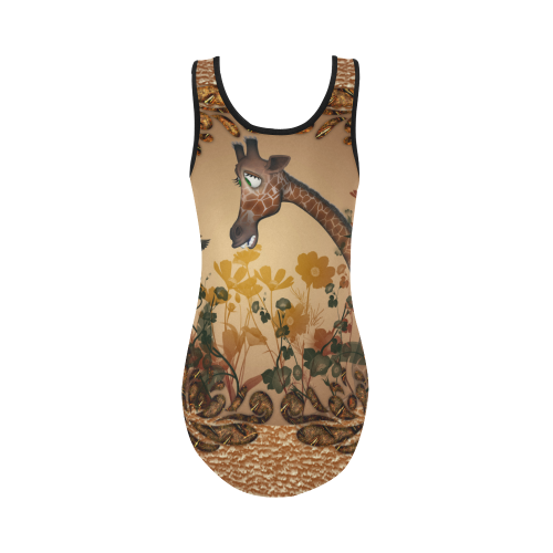 Sweet giraffe with bird Vest One Piece Swimsuit (Model S04)