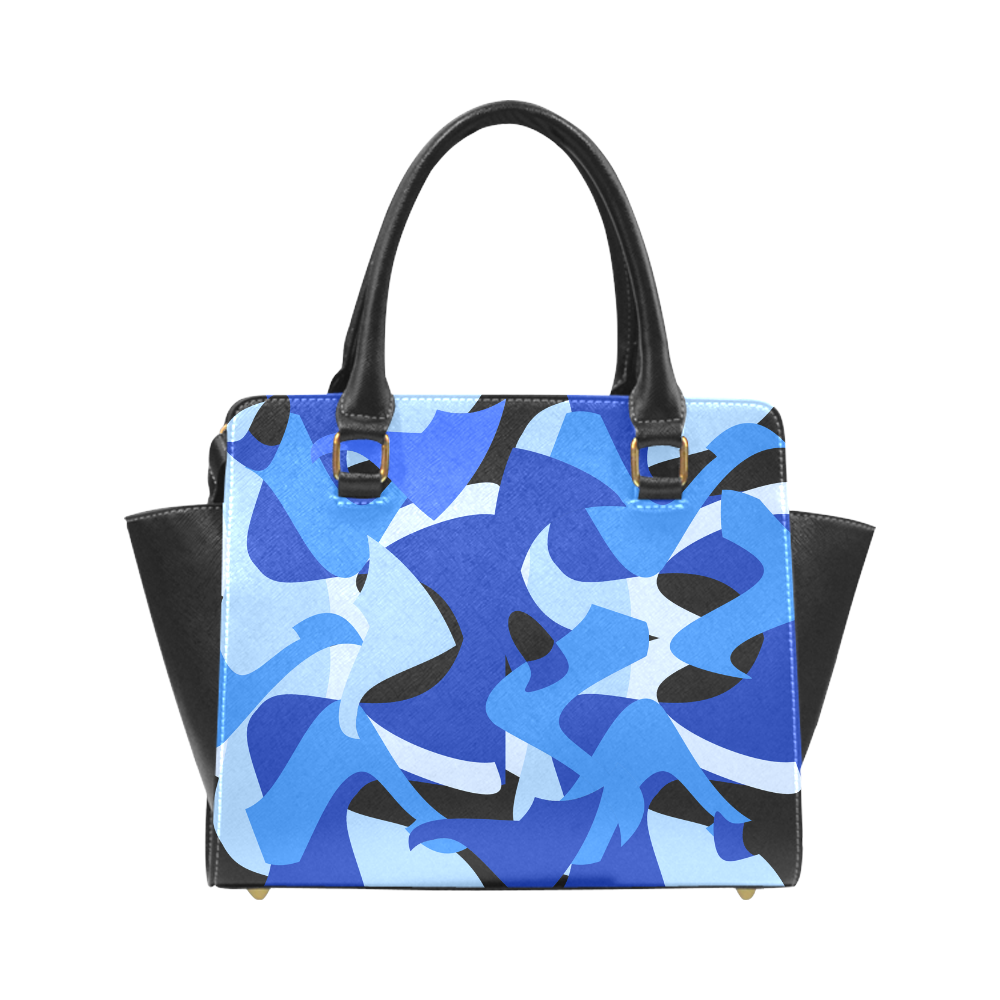 A201 Abstract Shades of Blue and Black Rivet Shoulder Handbag (Model 1645)