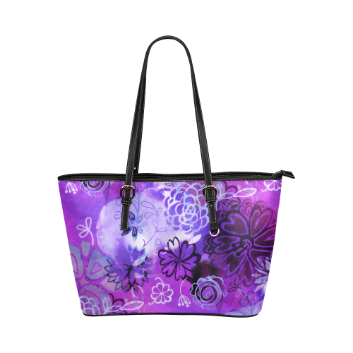 Urban Purple Flowers Leather Tote Bag/Small (Model 1651) | ID: D287707