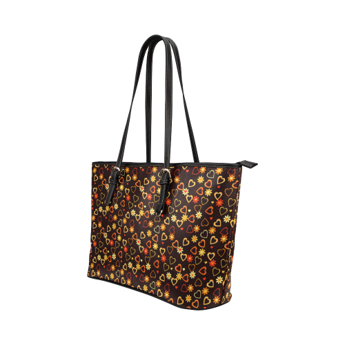 Hearts And Flowers Leather Tote Bag/Small (Model 1651)