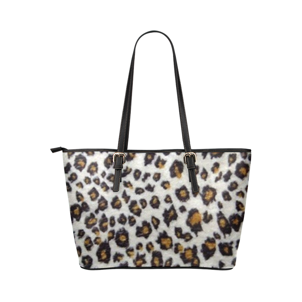 Leopard Print Leather Tote Bag/Large (Model 1651)