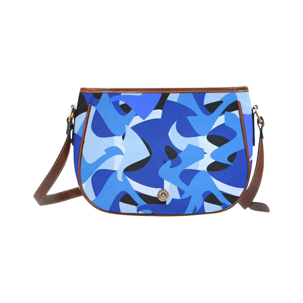 A201 Abstract Shades of Blue and Black Saddle Bag/Large (Model 1649)